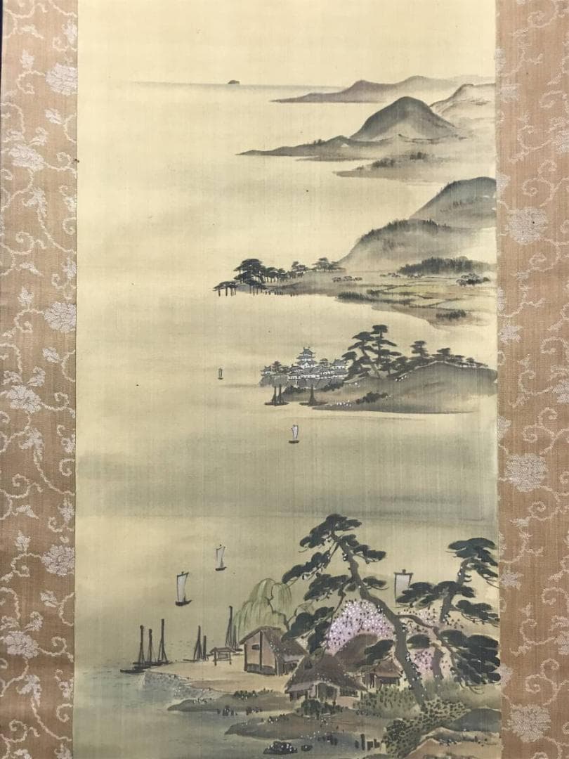 真作】岡本清暉/春秋山水図/山水図/双幅/掛軸/名家伝来/AC-243