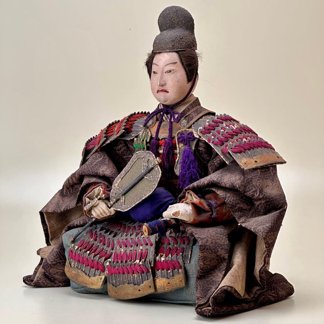江戸〜明治時代 武者人形 鎧武者座り人形 高さ約32cm 古美術・骨董