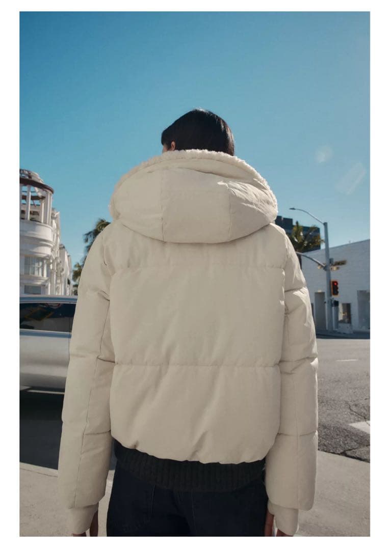 ZARA 新品フェイクシープスキンフード付き撥水ウィンドブレーカー