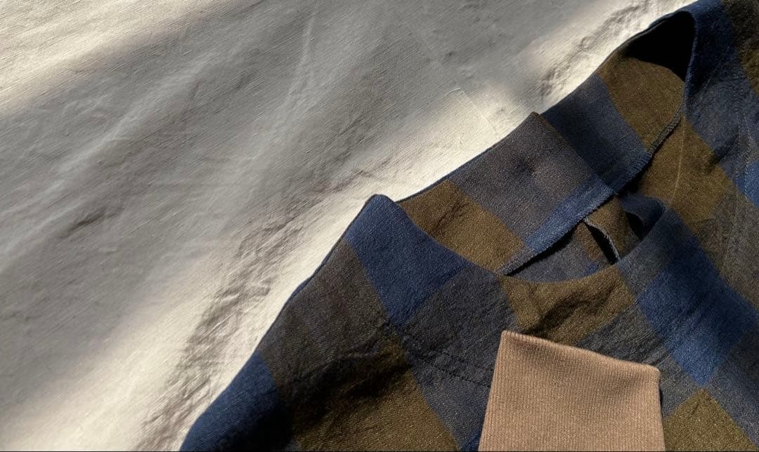 びば☆さま専用ページ】ギンガムlinen＊リブニット袖口かっぽう着