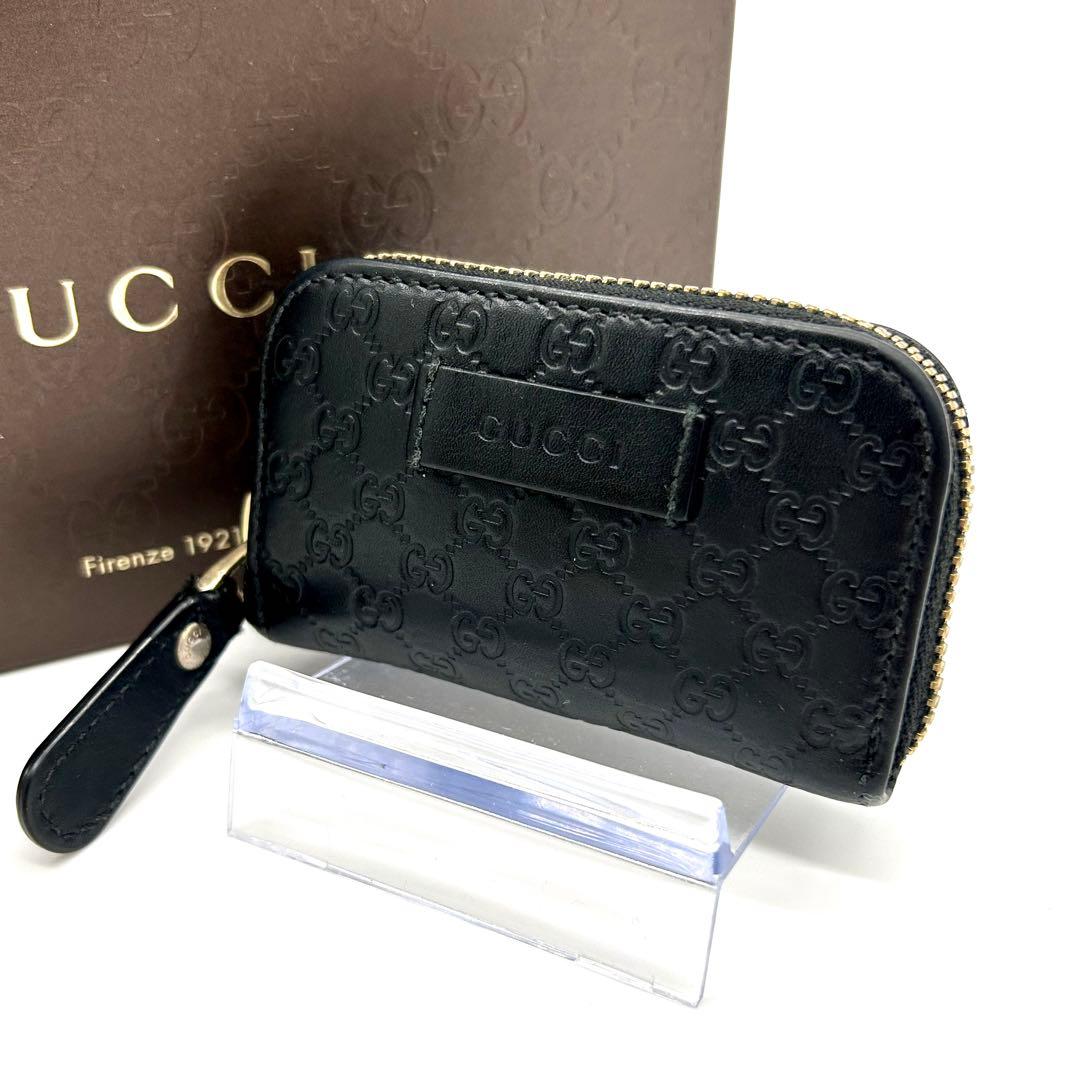 極美品　グッチ　ラウンドファスナー　マイクロシマ　ケース　ブラック　黒 グッチシマ グッチ財布 GUCCI ラウンドファスナー長財布 メンズ
