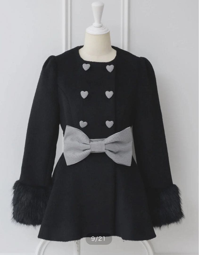 pium ピウム ハートボタンリボンベルトシャギー コート アウター