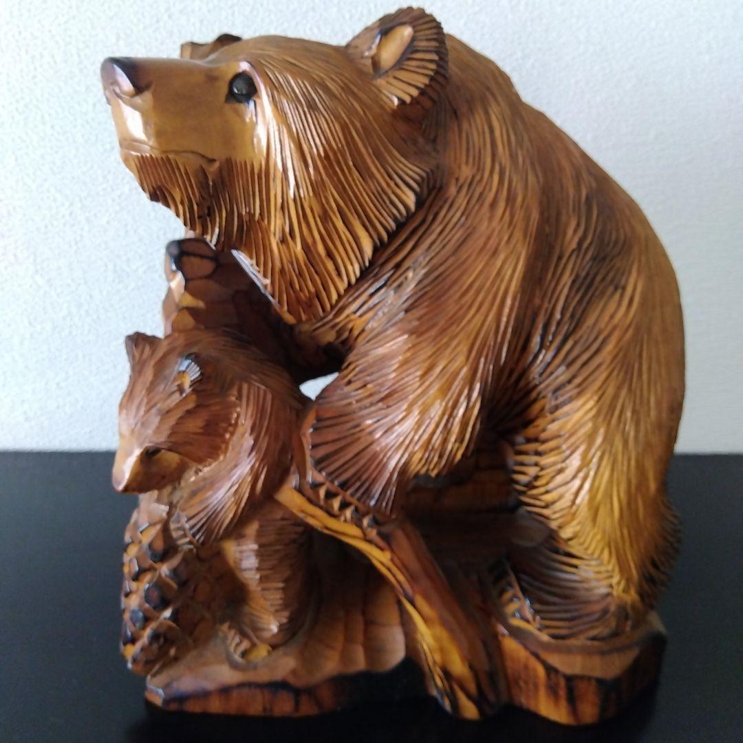 木製親子熊の置物、木彫り、レトロ、北海道 - メルカリ