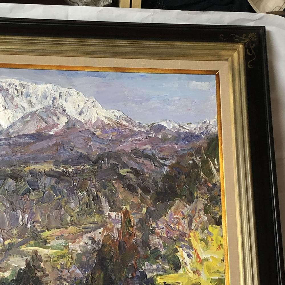 e2878 村上選 油絵 額装 「江尾より大山」 油彩 額 70×62.5cm