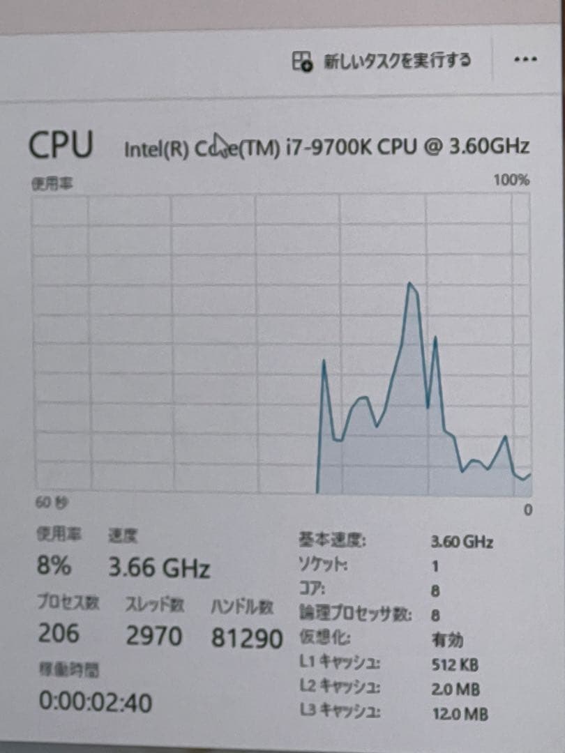 可動品 Intel Core i7-9700K CPU 3.60GHz