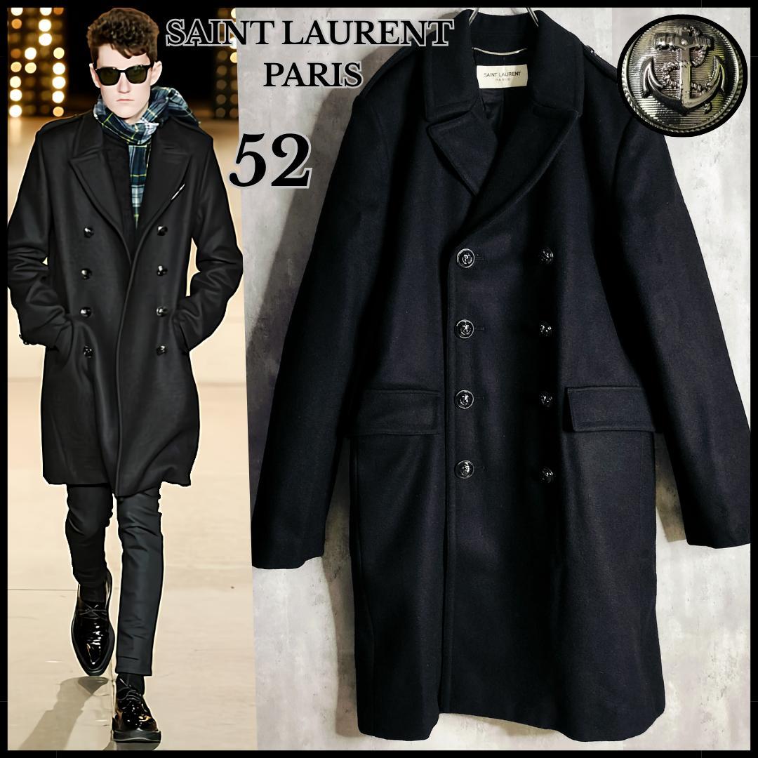 サンローランパリ 14AW エディ期 ダブルオフィサーロングPコート 錨