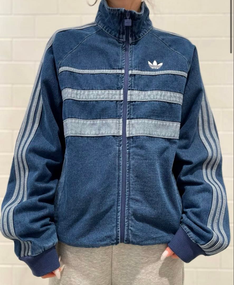 新品アディダス ブルーデニム ジャージ トラックトップ ジャケット