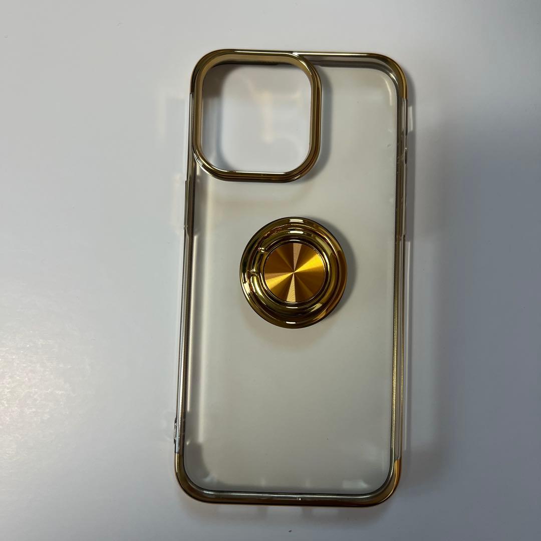 iPhone15promax スマホケース クリア ゴールド - メルカリ