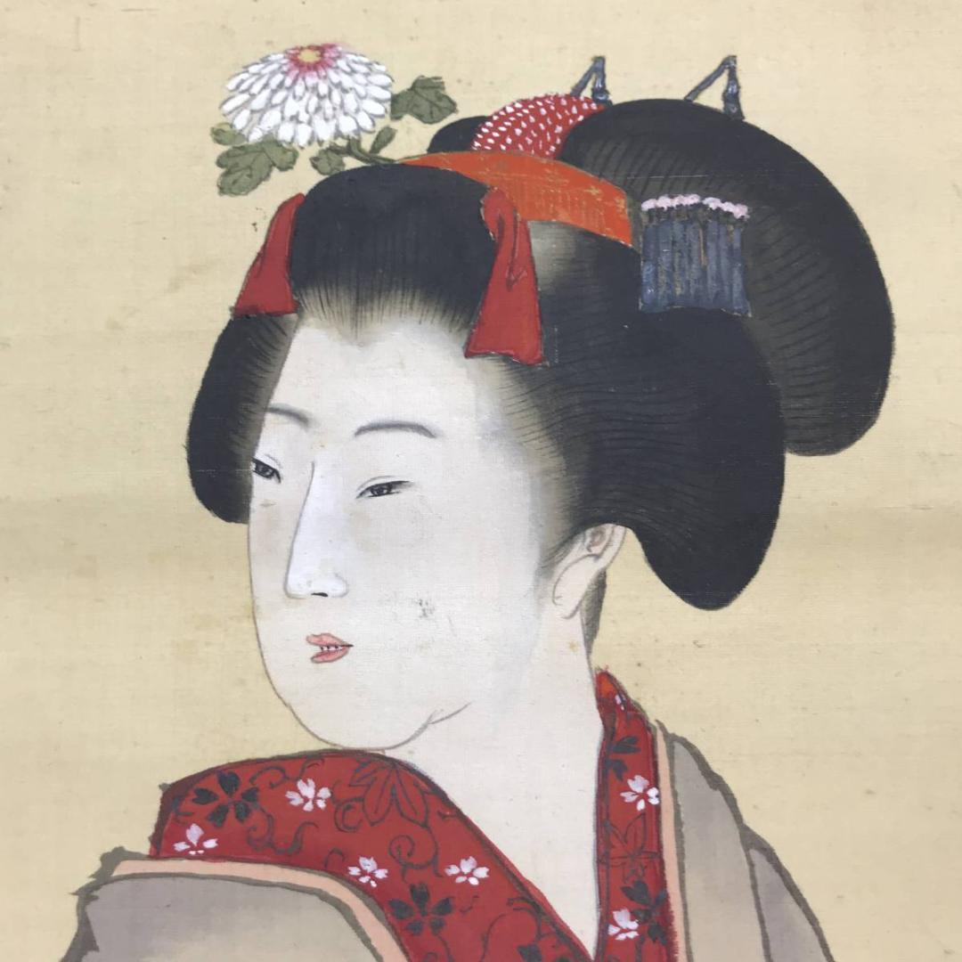 真作】中島来章/美人画/美人図/掛軸/名家伝来/AC-395 - メルカリ