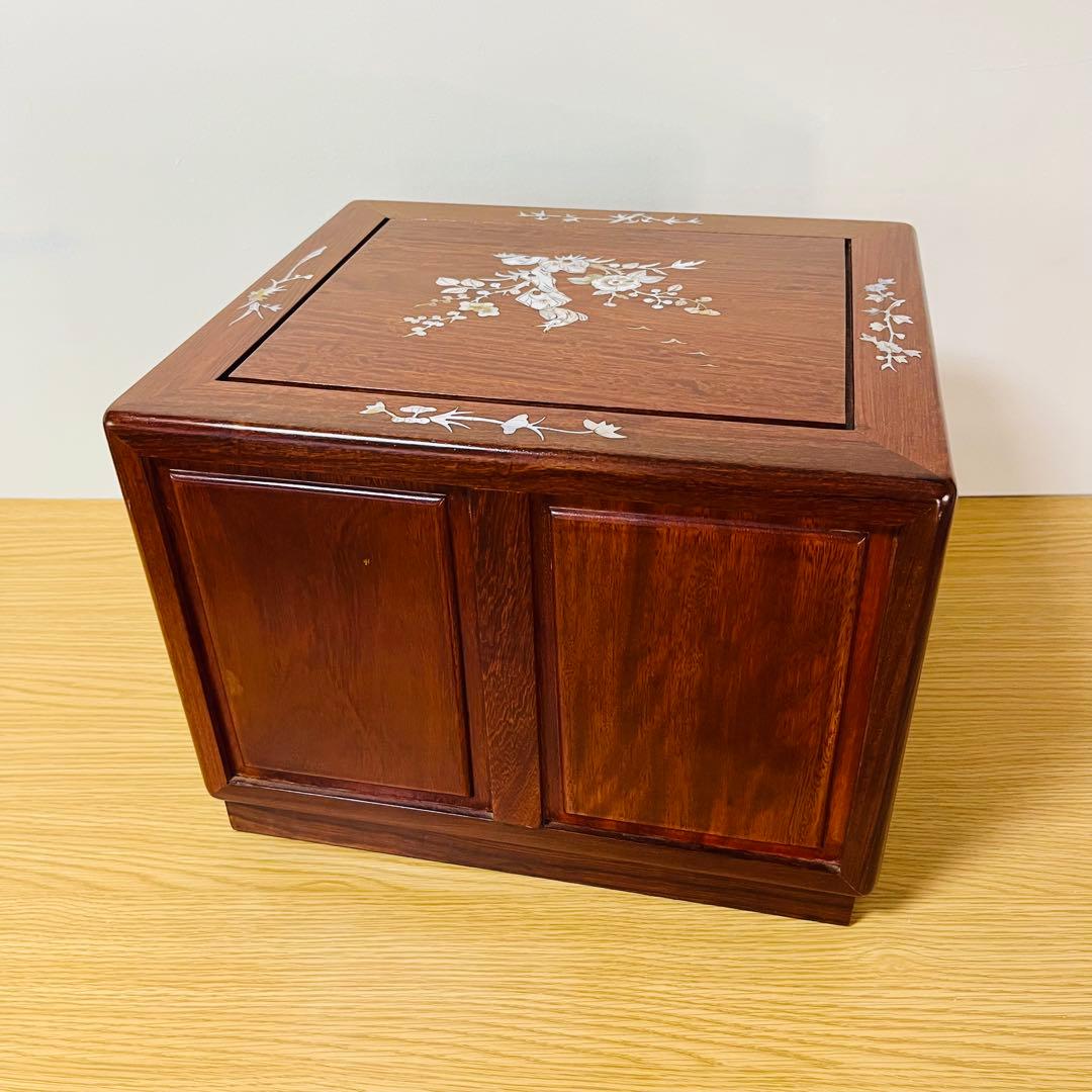 希少品】天然木 唐木 本花梨 総無垢 螺鈿 卓上チェスト 薬箪笥 3段
