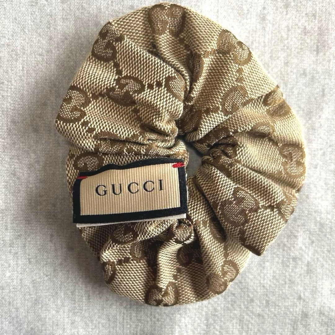 グッチ GUCCI シュシュ ヘアアクセサリー GG柄 髪留め 金×茶 G206