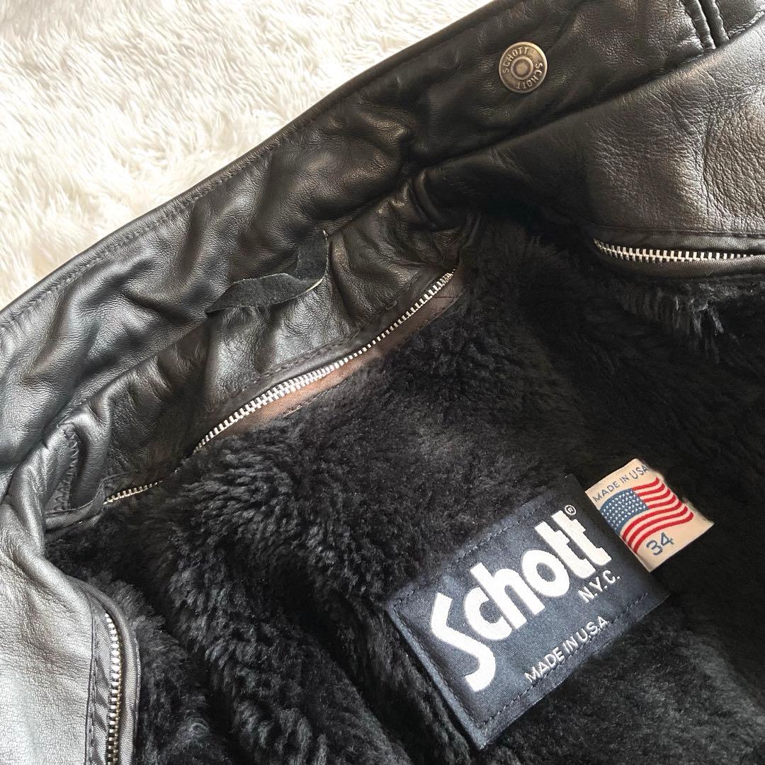 美品】Schott 641 立ち襟シングルライダースジャケット ボアライナー付