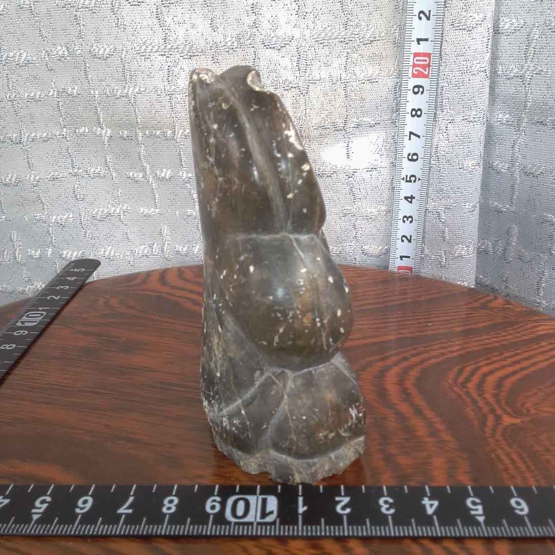 骨董5 イヌイット?黒色石製座仏像
