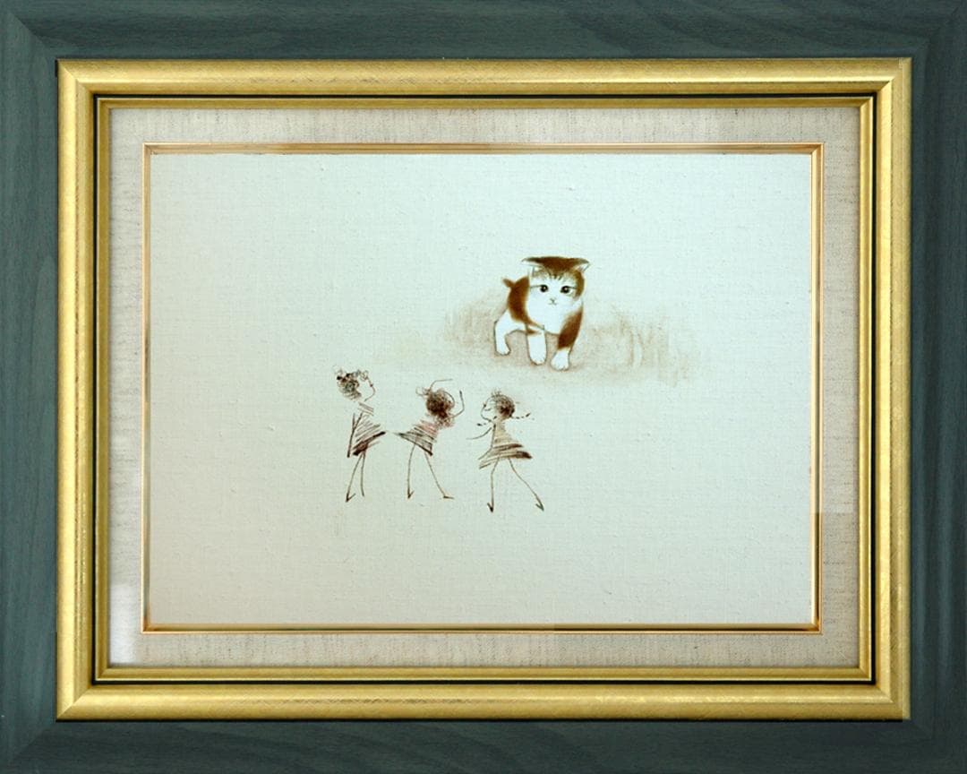 油絵 菅家令子 絵 絵画 インテリア F4-090218 可愛い子猫と女の子たち