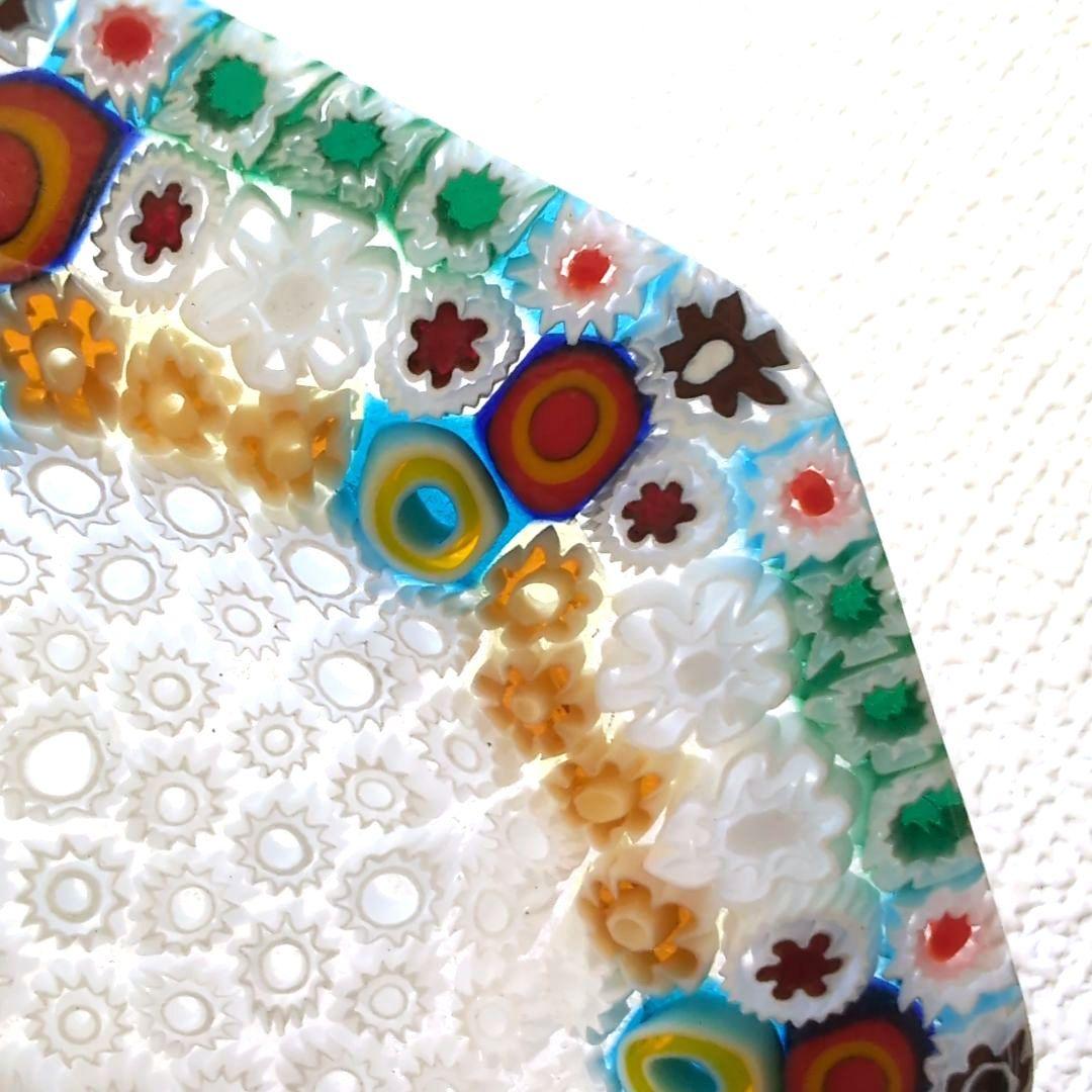 ミルフィオリ　中古　八角形 ガラス皿 多色 花模様 ミルフィオリ 中古 八角形 ガラス皿 多色 花模様