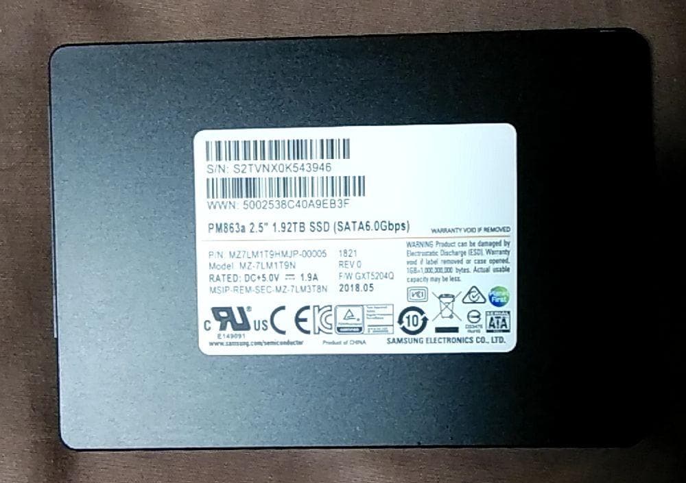 動作正常】SAMSUNG SATA1.92TB（約2TB） 2.5インチSSD 【動作正常