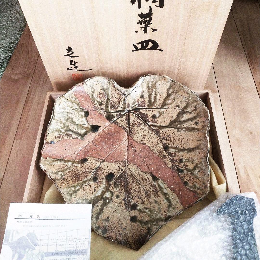 林克次 桐葉皿 紫光窯