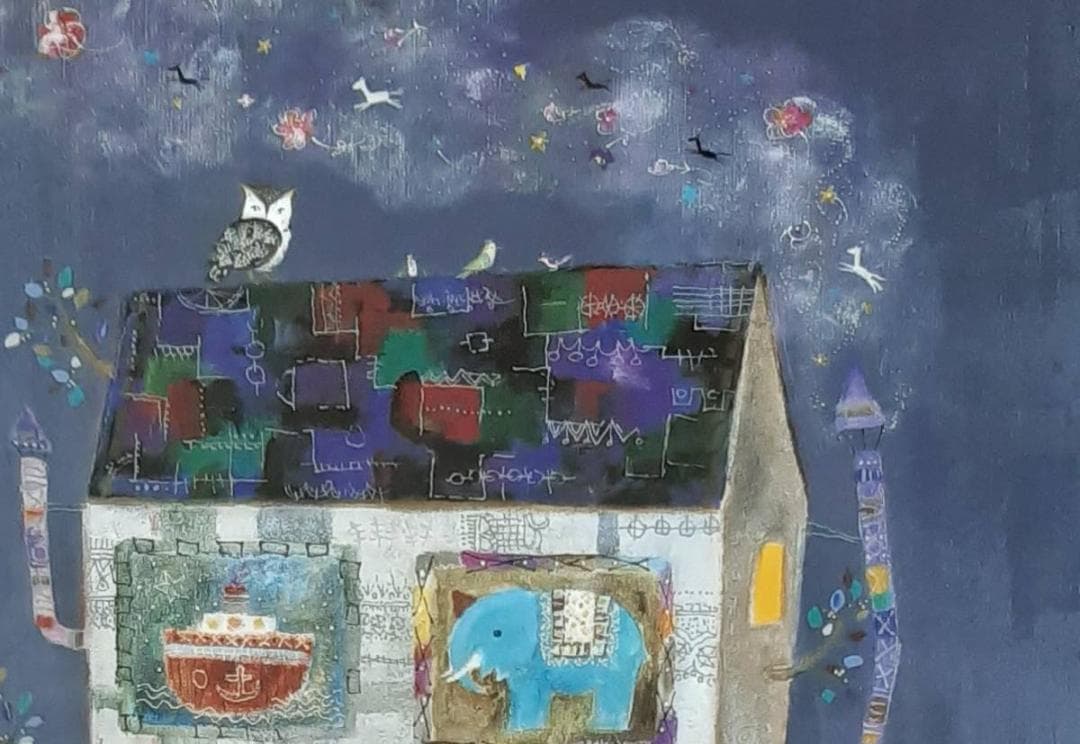 前田麻里、「月から聞いたお話」、希少画集の額装画、四季、風景、人気