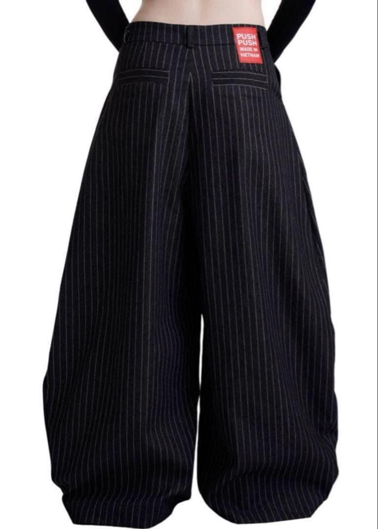 PUSH PUSH ストライプスラックス Lサイズ ブラック - メルカリ