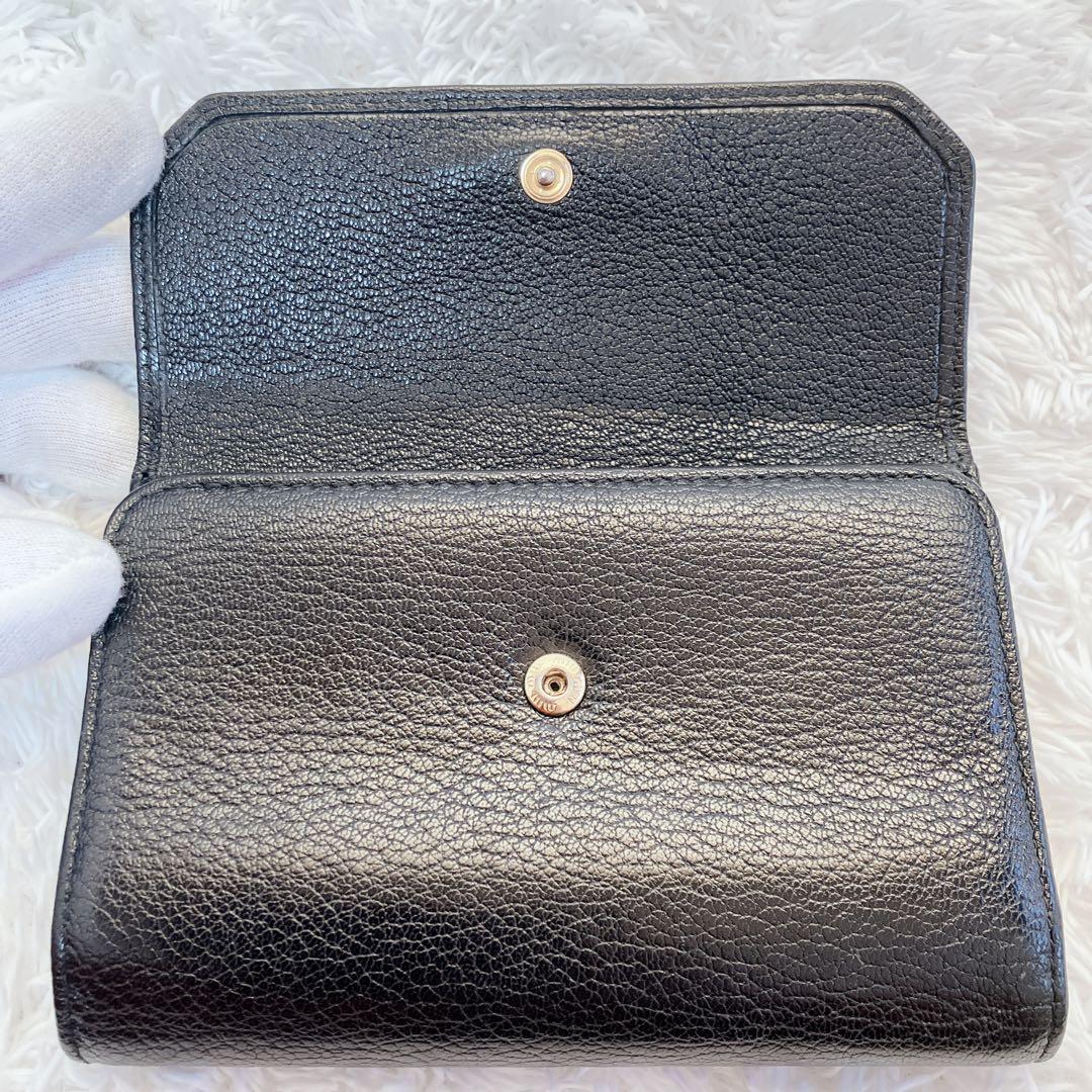 極美品✨ミュウミュウ 折り財布 L字ファスナー5ML014 本革 黒 バイ