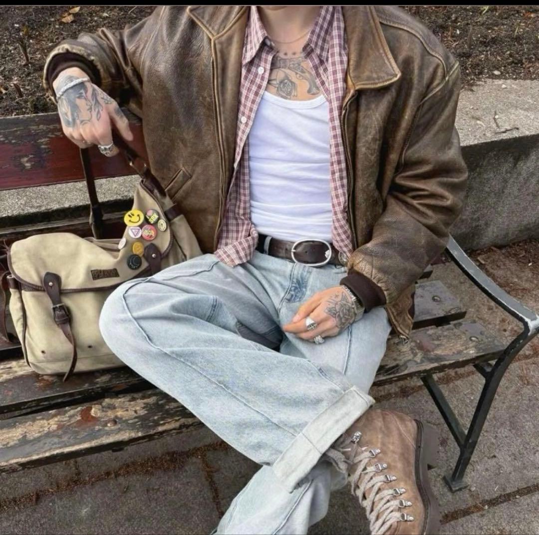 雰囲気抜群 短丈 90s レザージャケット 古着 vintage 本革 A2 - メルカリ