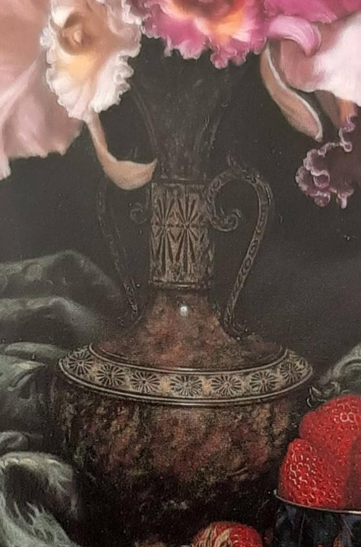 三嶋哲也、「カトレアと苺」、希少画集の額装画、人気作品