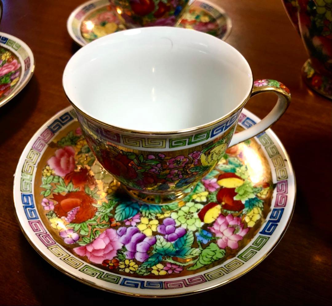 中国景徳鎮 十錦手 金地粉彩万華不落地 ティーセット - メルカリ