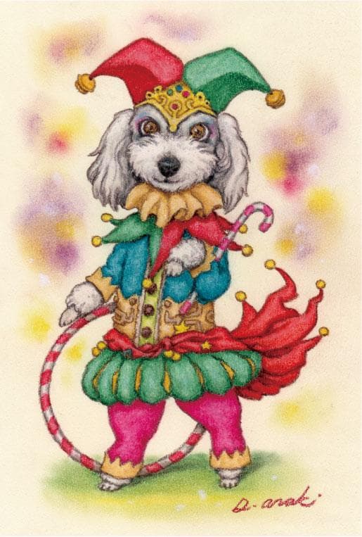原画】『道化師セシル』（犬 トイプードル 絵画 パステル画）