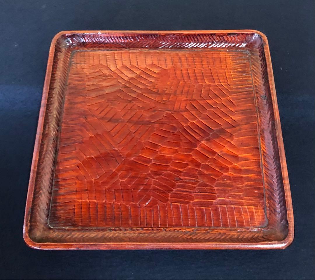 割引❗️《レ》伝統工芸 讃岐彫 讃岐盆5客 四方盆 銘々膳 刳抜 251027う1