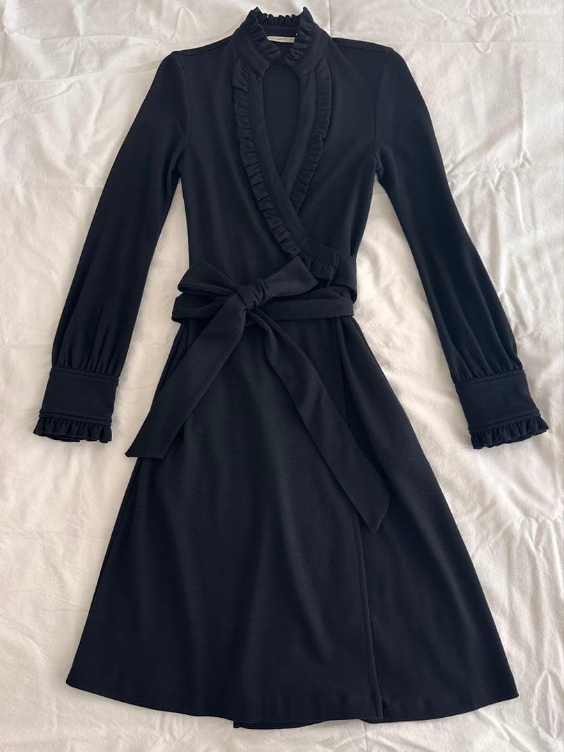 Diane von Furstenberg ウールジャージーラップワンピース 黒 - メルカリ