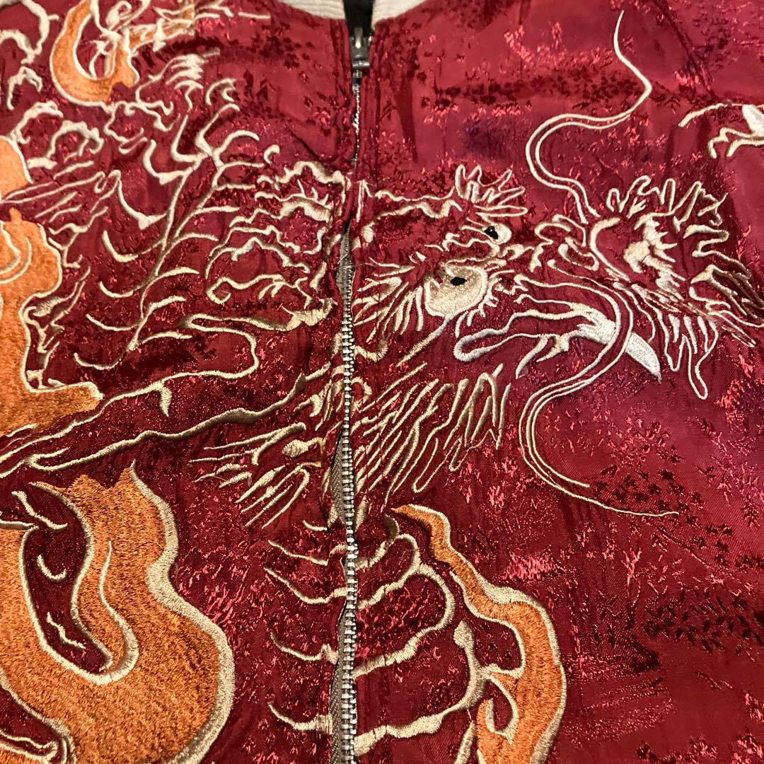 商*盛様 ドラゴン刺繍 バーガンディ スカジャン 鯉 龍 花旅旅団