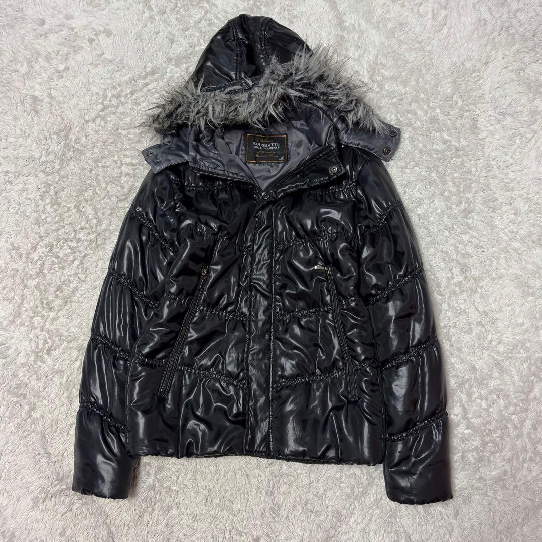 00's お兄系 down 光沢 ホワイトファー M ブラック 黒 ハの字