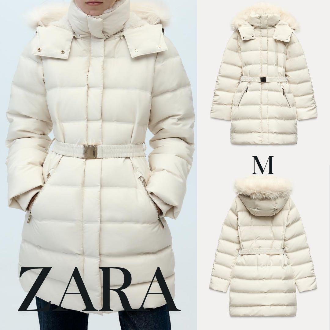 ザラ WIND PROTECTION セミロング丈フード付きダウンジャケット M