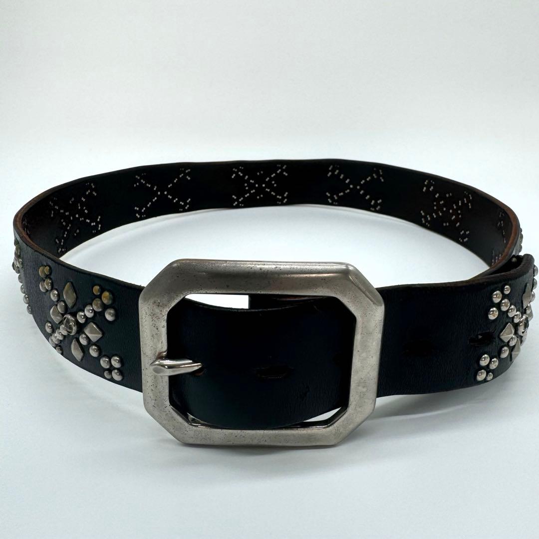 HTC アナザーヘブン クロス ボーン スタッズ レザー ベルト 34 美品