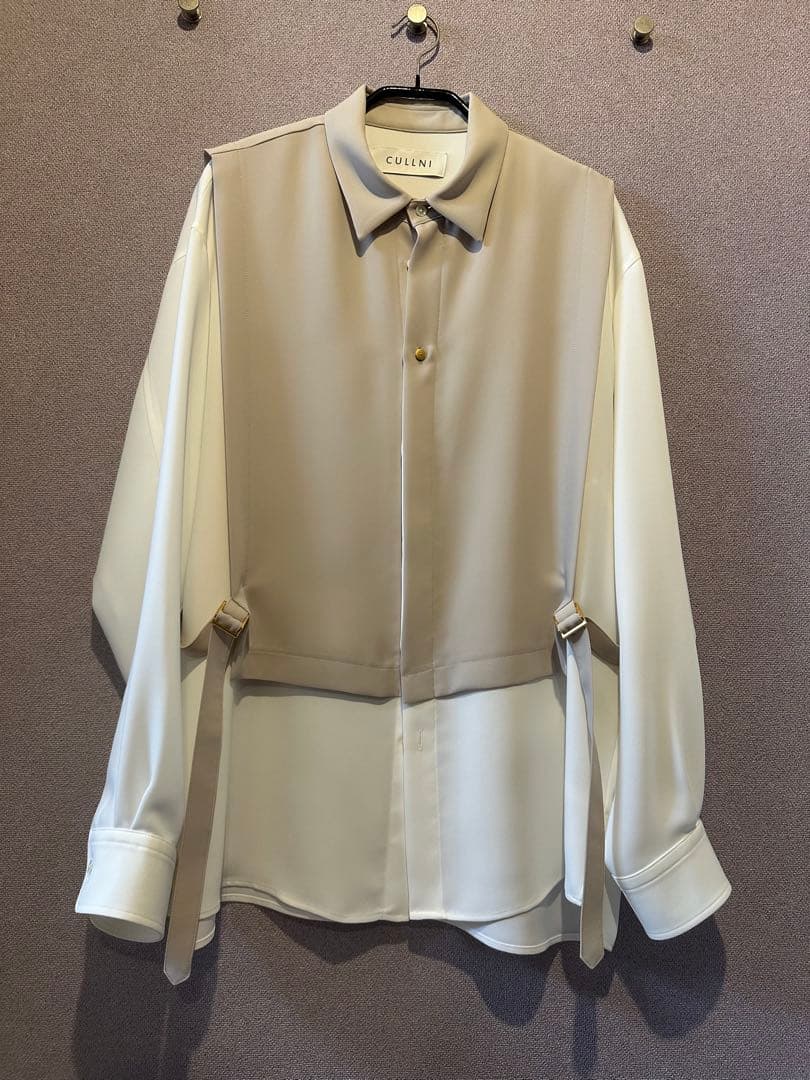 CULLNI クルニ レイヤードベルトシャツ　サイズ1 CULLNI クルニ 21AW 21-AW-016 ブラック×ホワイト レイヤードベルト