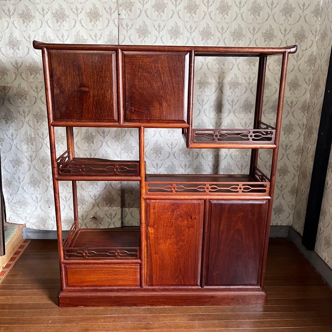 アンティーク】中国家具 天然木 無垢材 茶箪笥 飾り棚 唐木 螺鈿細工