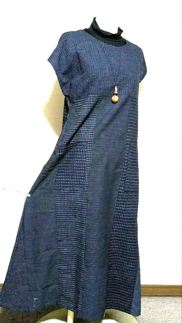 久留米絣 書生紬の着物リメイクロングワンピース 216 - メルカリ