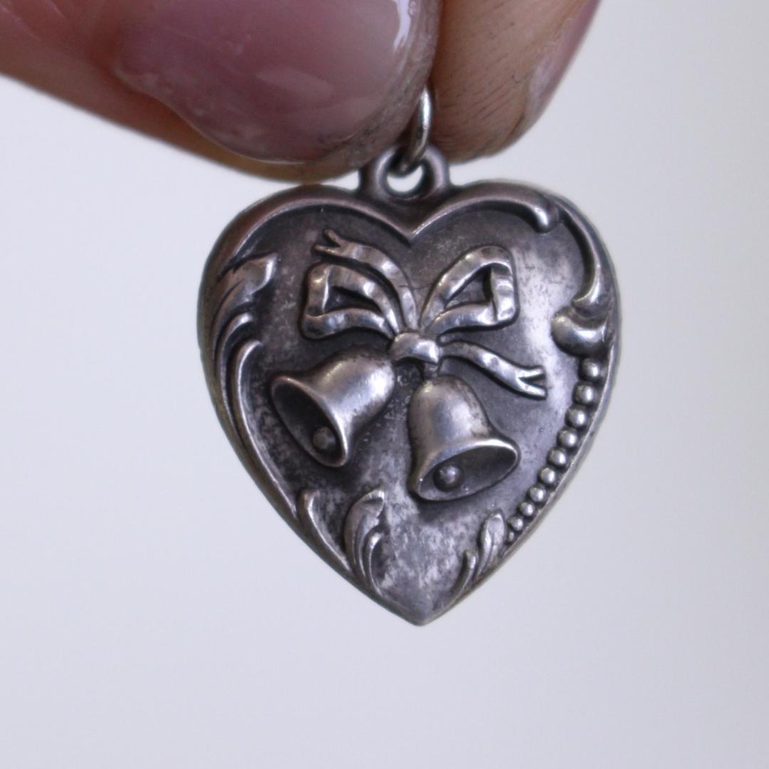 40s スウィートハートジュエリー ベル 鐘 シルバー 勿忘草 リボン 鈴