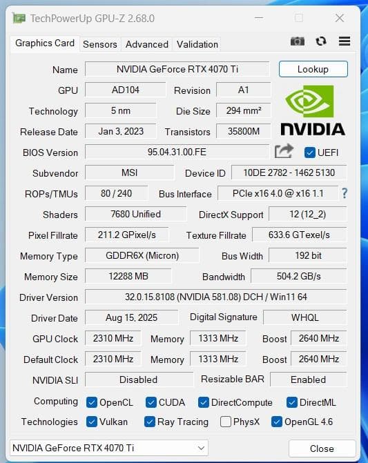 ジャンク GeForce RTX 4070 Ti VENTUS 3X 12G
