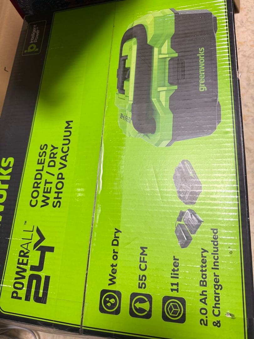 greenworks WDV40B00 3ガロン乾湿両用掃除機バッテリー付