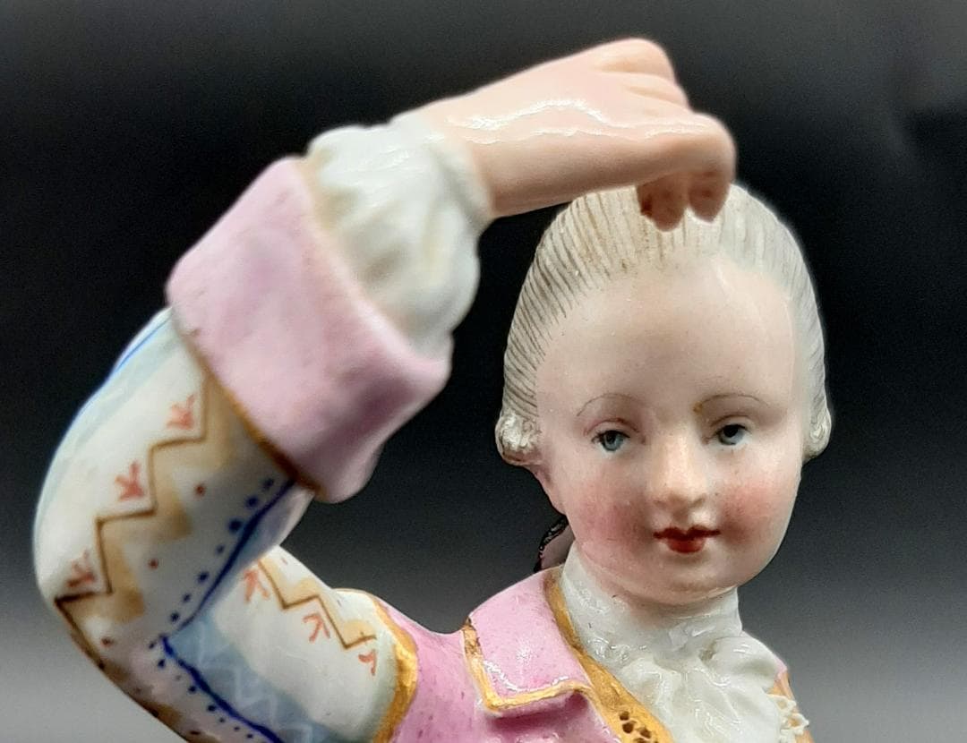 美品古マイセン／アシエ1768年『花摘みの男』大型フィギュリン美品1級