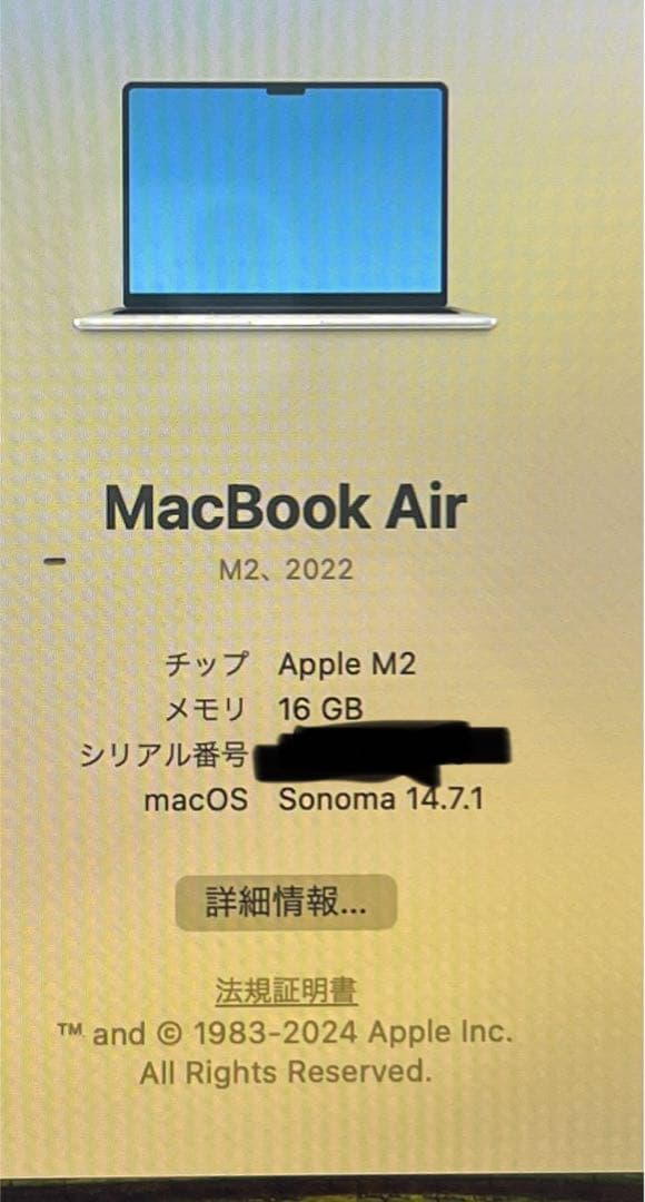 M2 MacBook Air 13インチ16GB 256GB