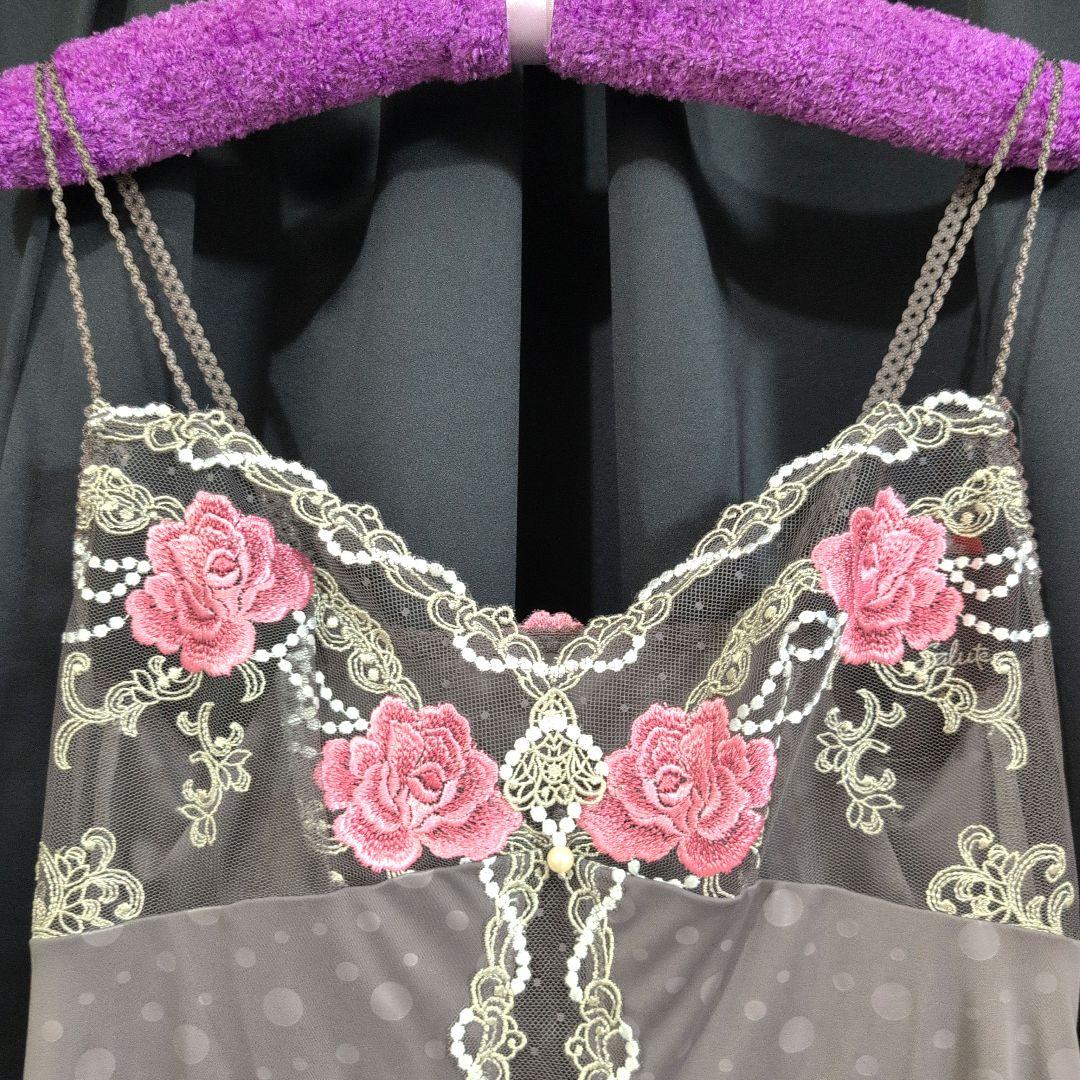 新品 サルート 薔薇刺繍 スリップ L グレー ドット柄
