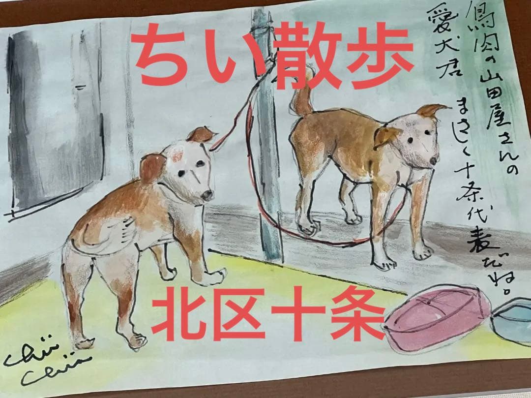 水彩画 地井武雄さん ちい散歩 犬 原画 絵手紙 北区十条【匿名配送】