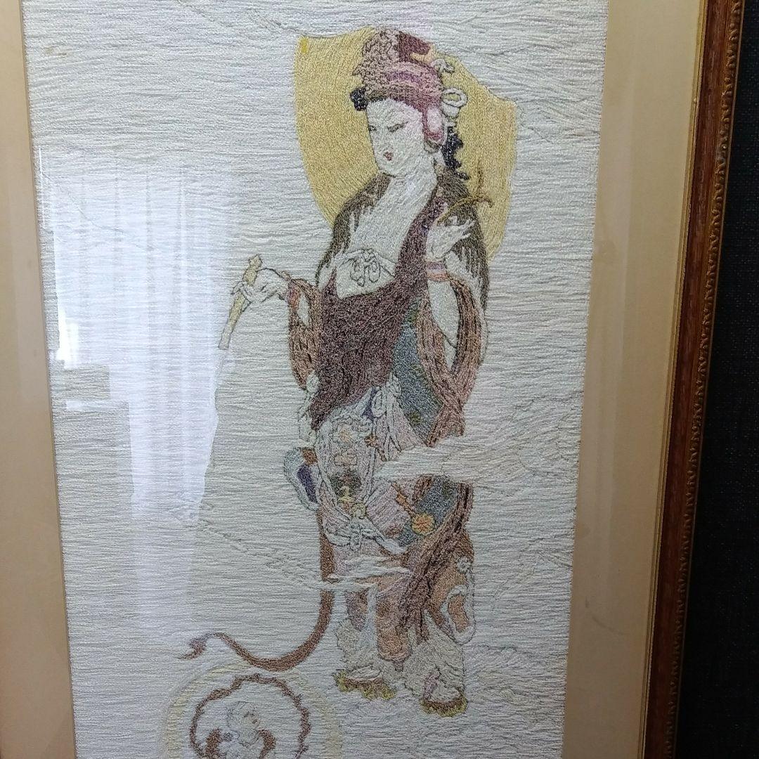 r98 慈母観音 刺繍額絵 工芸品 仏画 仏像 日本画 59㎝×109㎝ 特大
