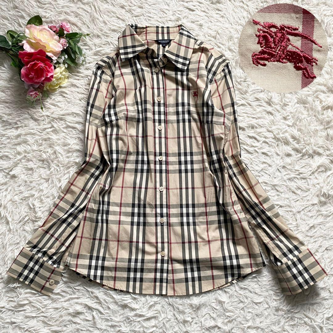 美品□バーバリーロンドン ノバチェック柄 長袖シャツ ホースロゴ刺繍