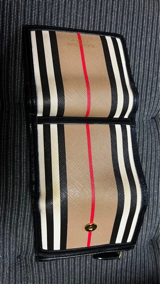 BURBERRY 三つ折り 折り財布 ストライプ チェック アイコンストライプ