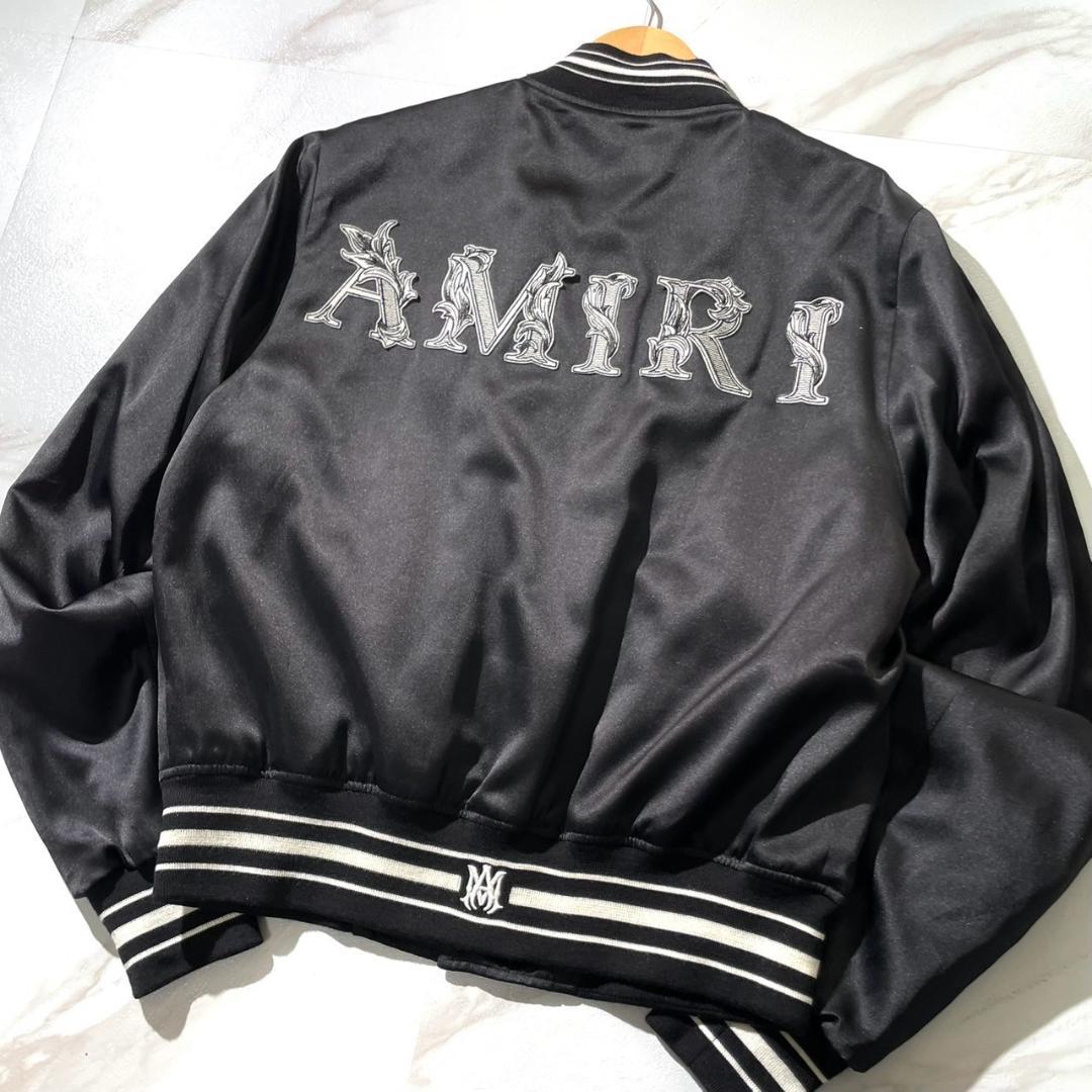 極美品 Amiri アミリ MA QUAD ロゴ シルク サテン スタジャン 黒