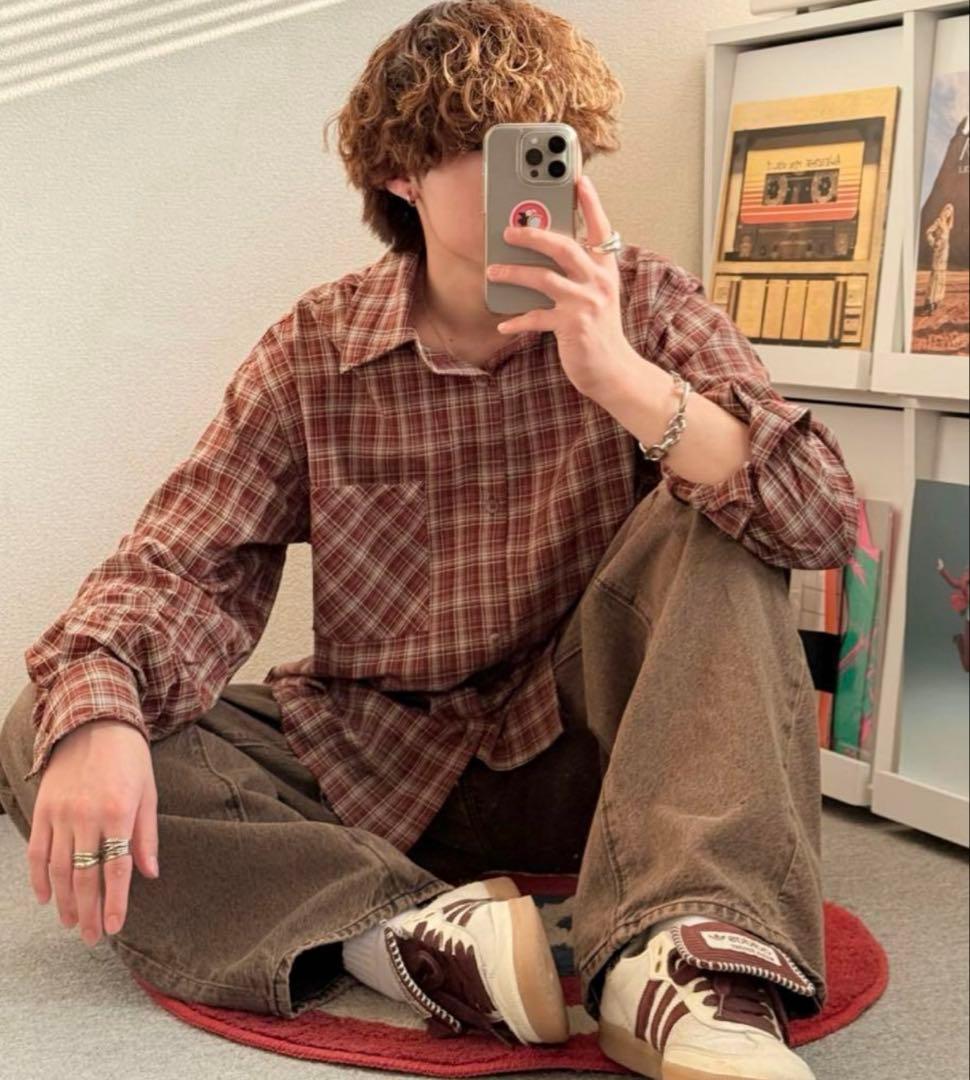 りゅうせい - ロングスリーブカットオフチェックシャツ Lサイズ