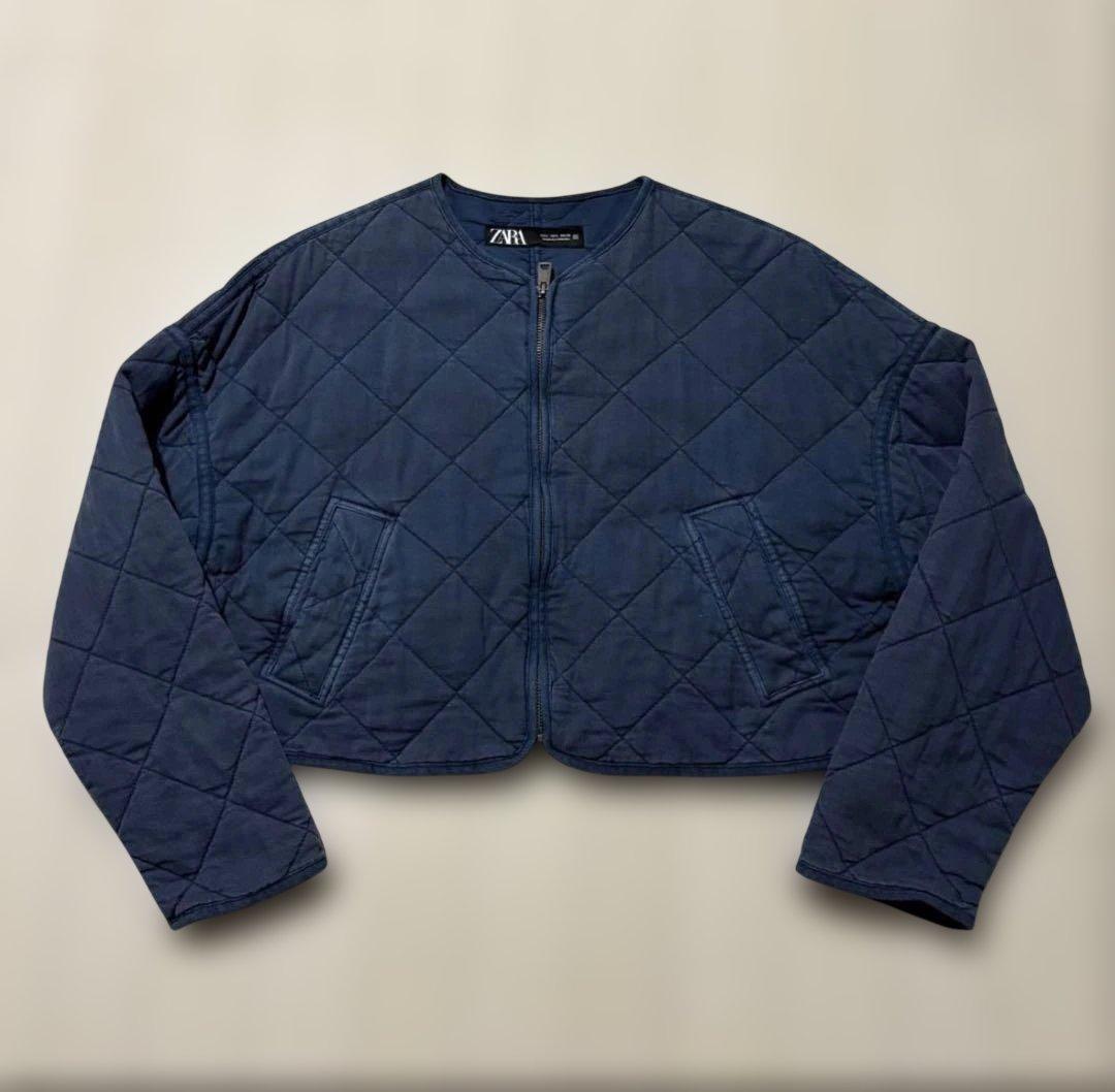 ZARA ネイビー キルティングジャケット - メルカリ